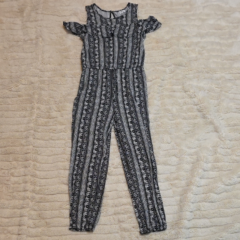 Joey B Black and White Elephant Striped Jumpsuit